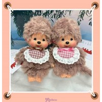 201280+97 Sekiguchi Monchhichi S Size Fluffy Brown & Pink ~ PAIR ~ 201280+97 Sekiguchi Monchhichi S Size Fluffy Brown & Pink ~ PAIR ~